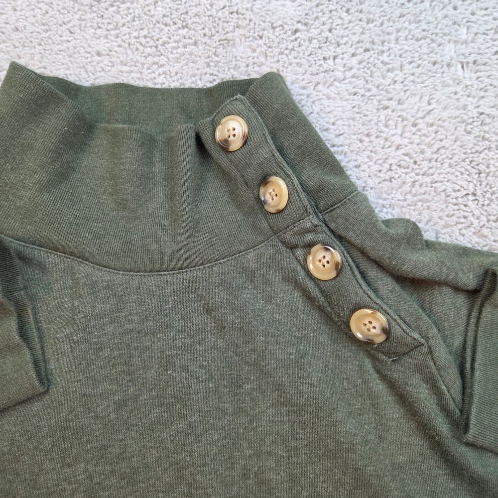 J.Crew Button Shoulder Mock Neck Sweater Womens Large Olive Green Pullover - Picture 5 of 7